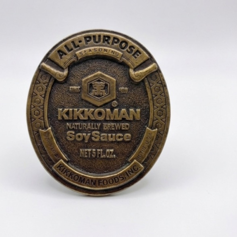 Vintage 1977 Kikkoman Soy Sauce Belt Buckle 20th Anniversary Bronze